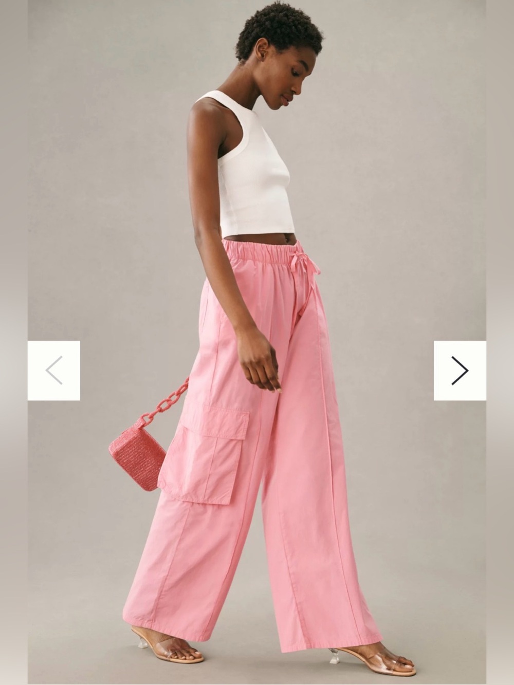 Anthropologie Drawstring Wide-Leg Cargo Parachute elastic waist Pants Bubblegum